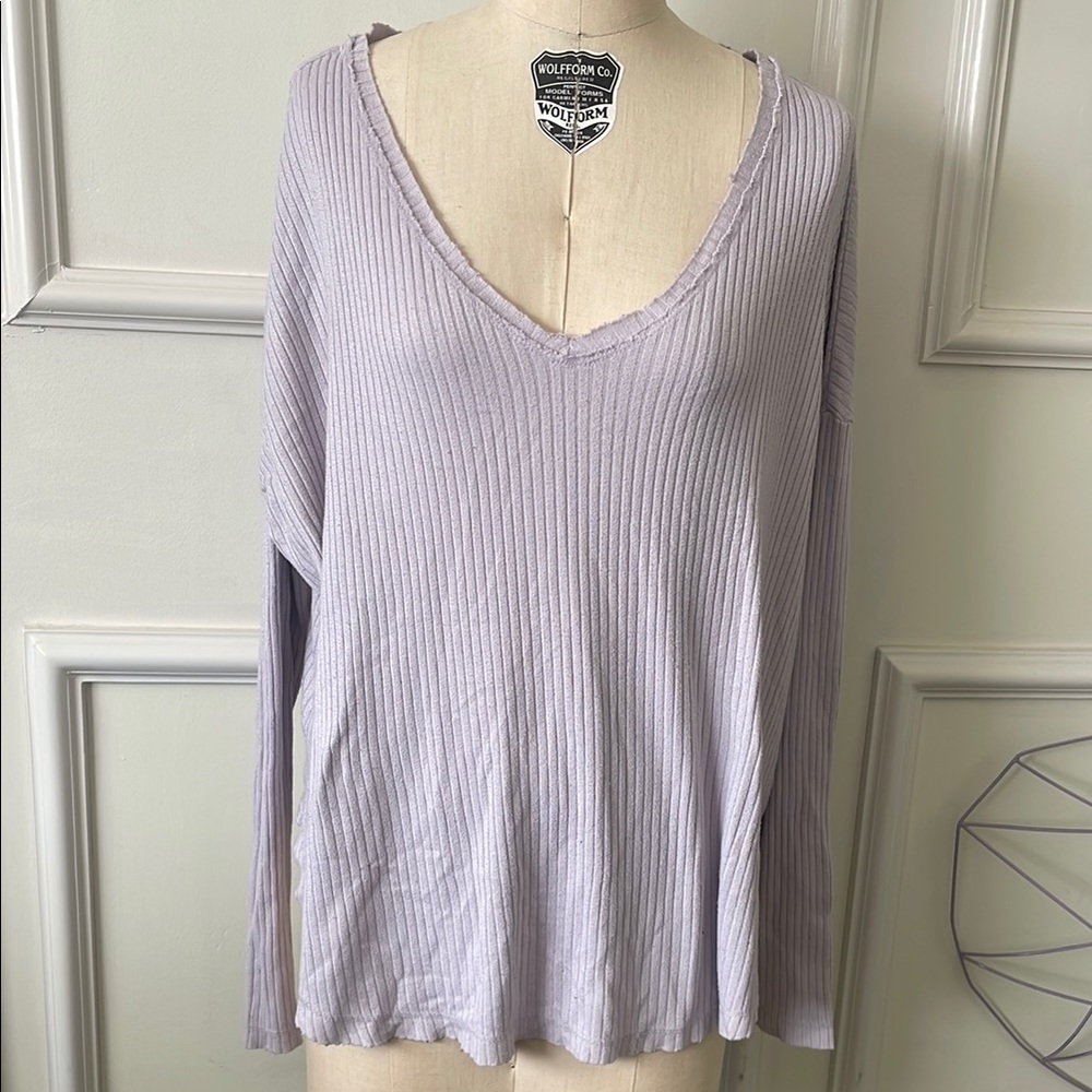 Wild Fable Lavender Ribbed V-Neck Long Sleeve Top